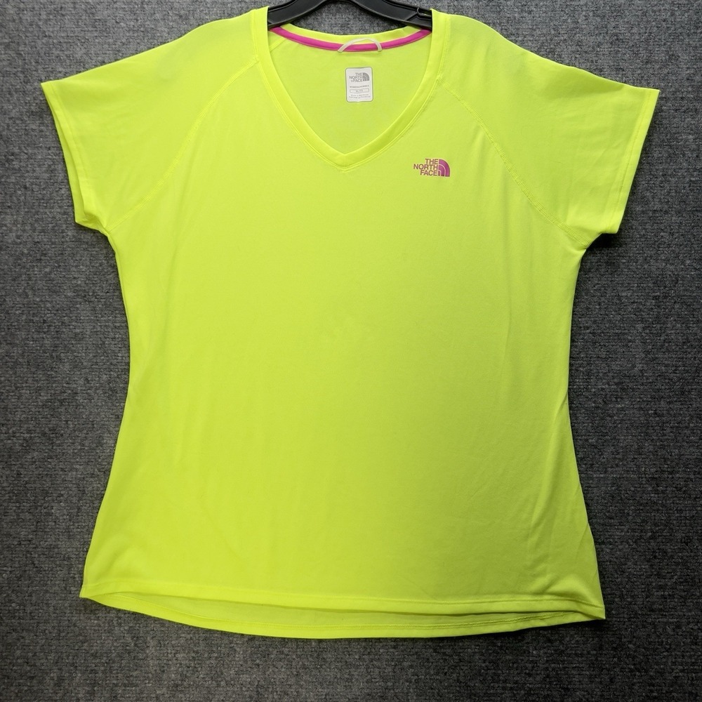 The North Face Womens XL Neon Yellow Athletic Running Workout Short Sleeve Shirt